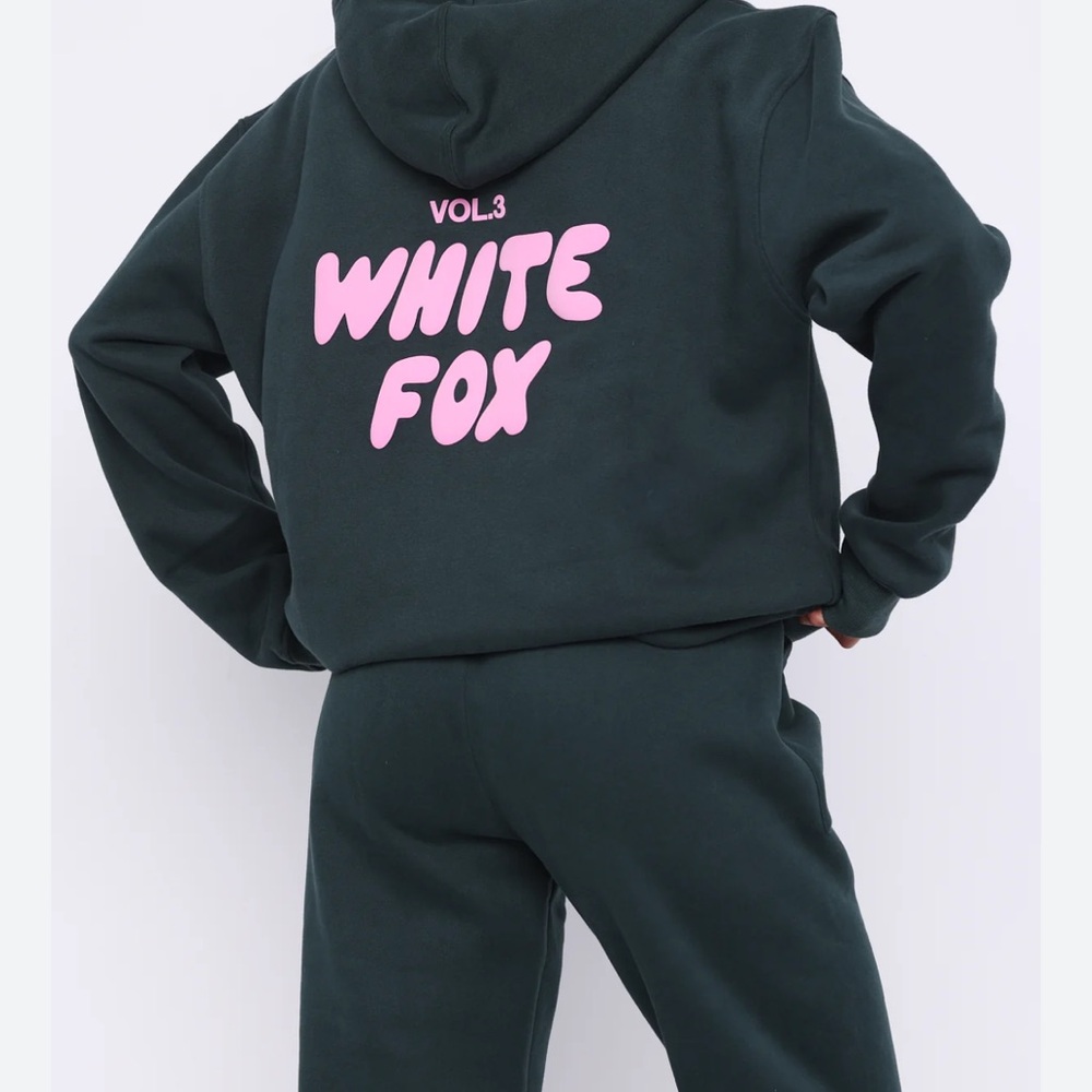 White Fox Boutique Dark Green Hoodie and Sweatpants Set with Pink Logo